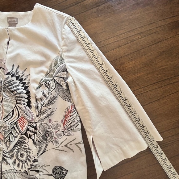 Chico's lined floral print wide 3/4 sleeve open front jacket us size 8/10 - Picture 15 of 15